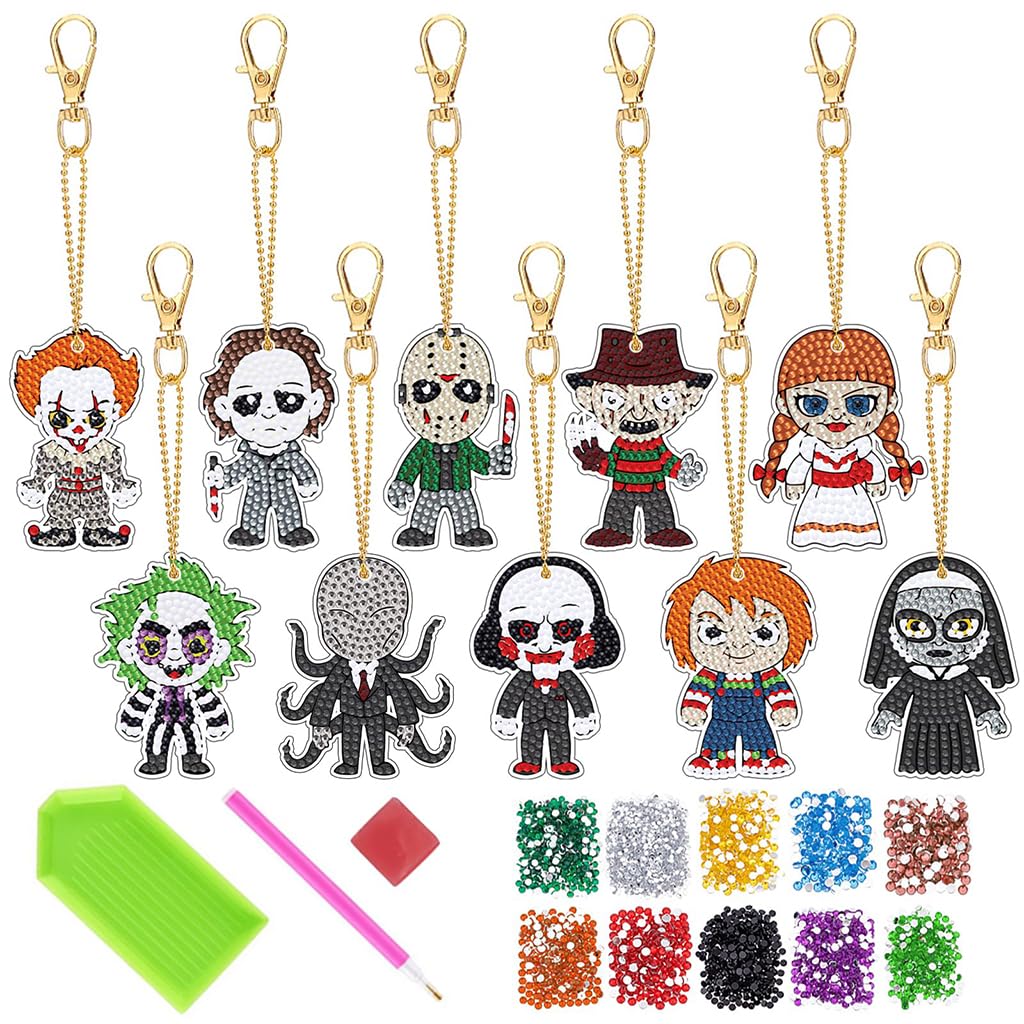 PATPAT 10Pcs Halloween Diamond Art Keychains Horror Movie DIY Diamond Keychain Scary Stuff Halloween Gifts for PATPAT 10Pcs Halloween Diamond Art Keychains Horror Movie DIY Diamond Keychain Scary Stuff Halloween Gifts for